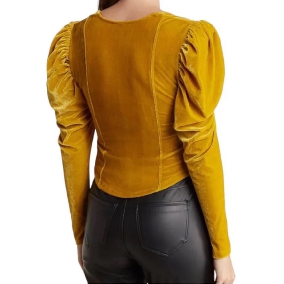 Free People Hold Me Puff Sleeve Velvet Top In Glistening Gold. NWT! Sz S - Picture 3 of 10